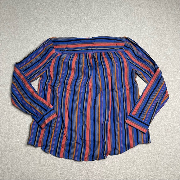 Allison Joy Shirt Womens Small Blue Cotton Striped Tunic Blouse Long Sleeve - Picture 10 of 12